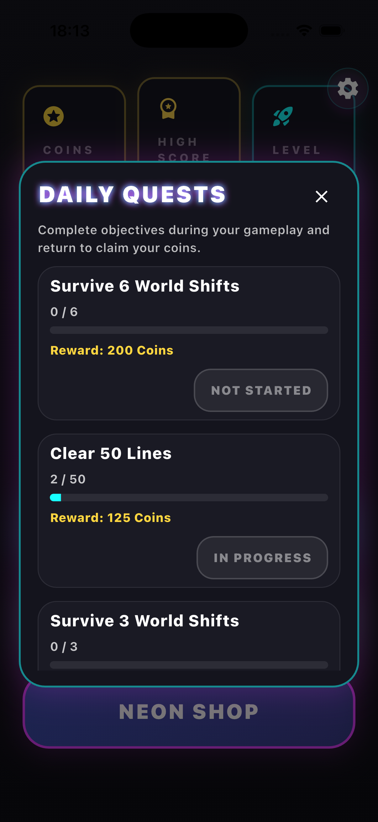Screenshot showing the Blockverse daily quests screen